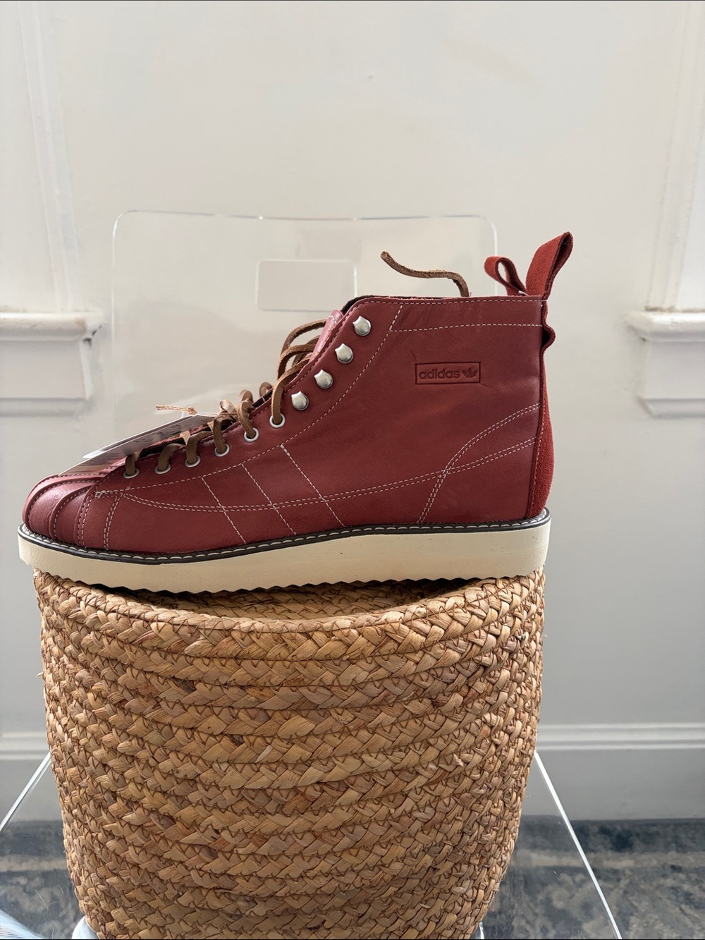 New adidas Men's Maroon Lace-Up Boots with White Sole - Picture 2 of 8